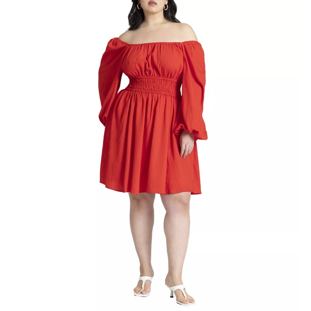 NWT- Eloquii Red Off-Shoulder Smocked Dress